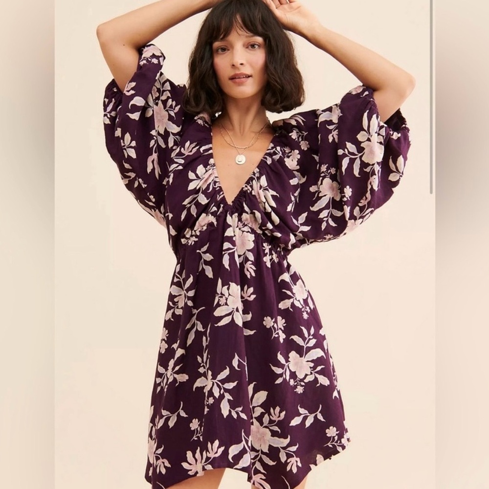 Free People Plum Floral V-Neck Mini Dress